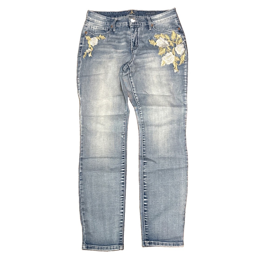 Miracle Divine Skinny Jeans Women's Size 8 Light Wash Floral Embroidered Denim